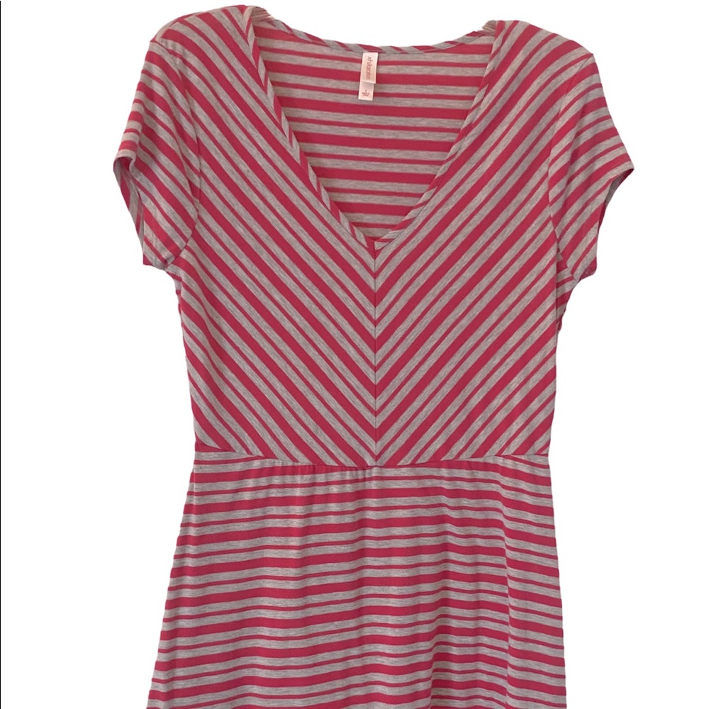 Comfy sundress with  pink and gray stripes